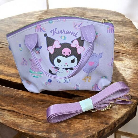 Kuromi Lavender Handbag with Strap Hello Kitty Gothic Small Purse Faux Leather - Picture 3 of 3